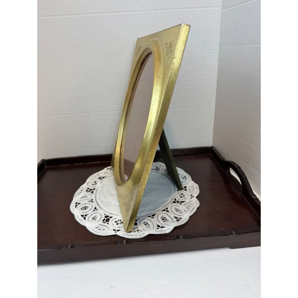 Vintage Gold‎ Etched Floral Oval Picture Frame Velvet Back 9x11.5 Tabletop Wall